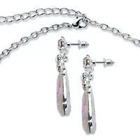 Pear-Cut Aurora Borealis Crystal Silvertone Earrings and Necklace Set 16"-18.5"