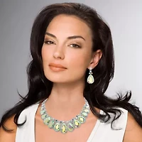 Pear-Cut Aurora Borealis Crystal Silvertone Earrings and Necklace Set 16"-18.5"