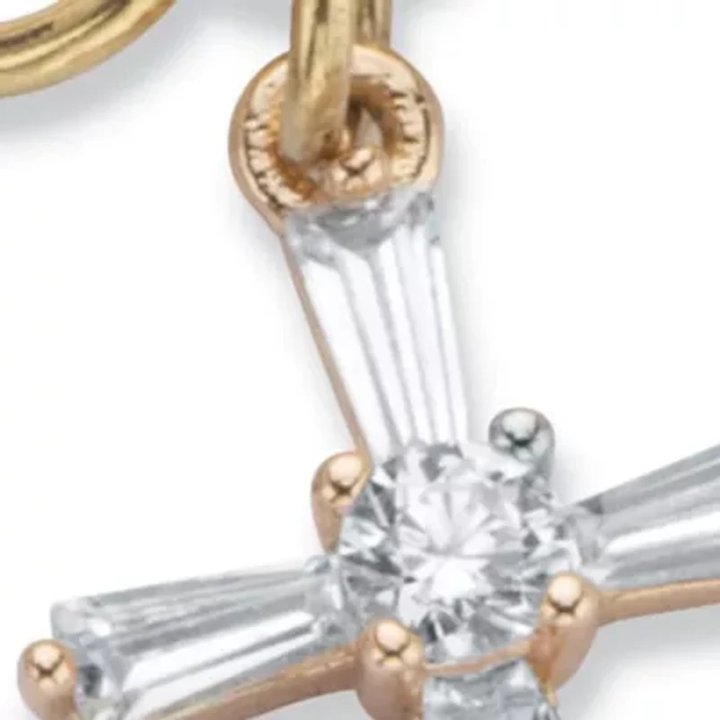 Cross-Shaped and Round Crystal Goldtone Charm Toggle Bracelet 7.5"