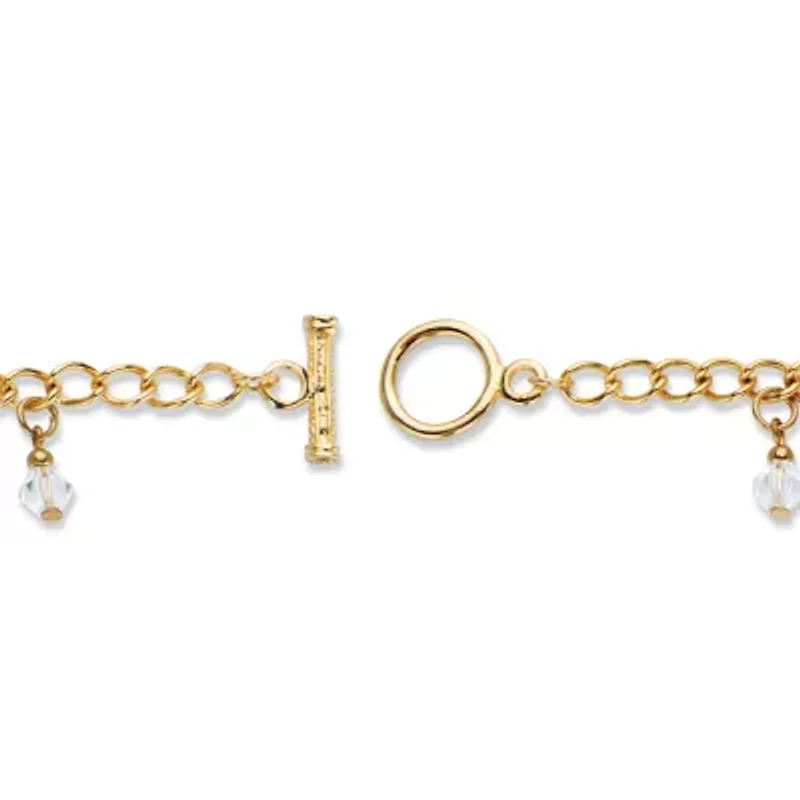 Cross-Shaped and Round Crystal Goldtone Charm Toggle Bracelet 7.5"