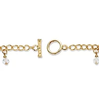 Cross-Shaped and Round Crystal Goldtone Charm Toggle Bracelet 7.5"