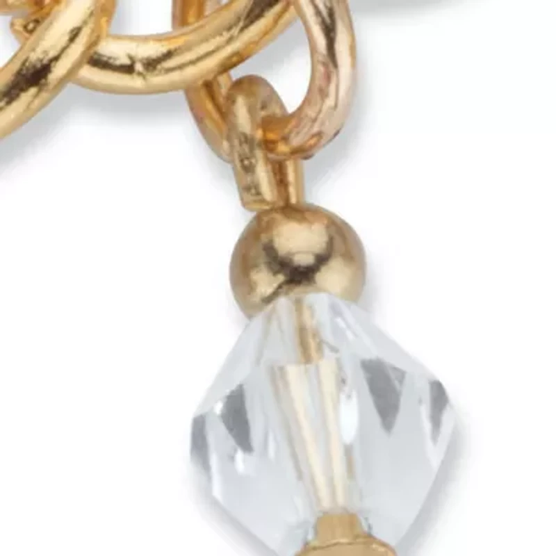 Round Crystal Goldtone Beaded Toggle Charm Bracelet 7.5"