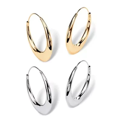 Gold-Plated and Sterling Silver Polished Puffed Hoop Earring Set 1 7/8 Inch