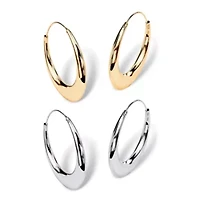Gold-Plated and Sterling Silver Polished Puffed Hoop Earring Set 1 7/8 Inch