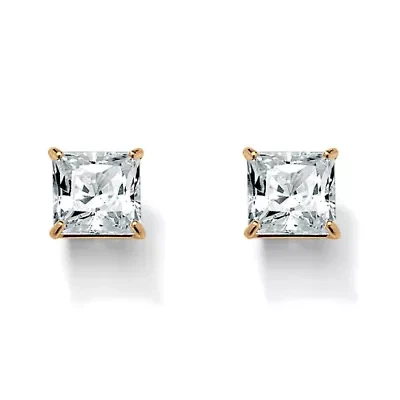 3.24 Cttw. Princess-Cut Cubic Zirconia 18k Gold-Plated Stud Earrings