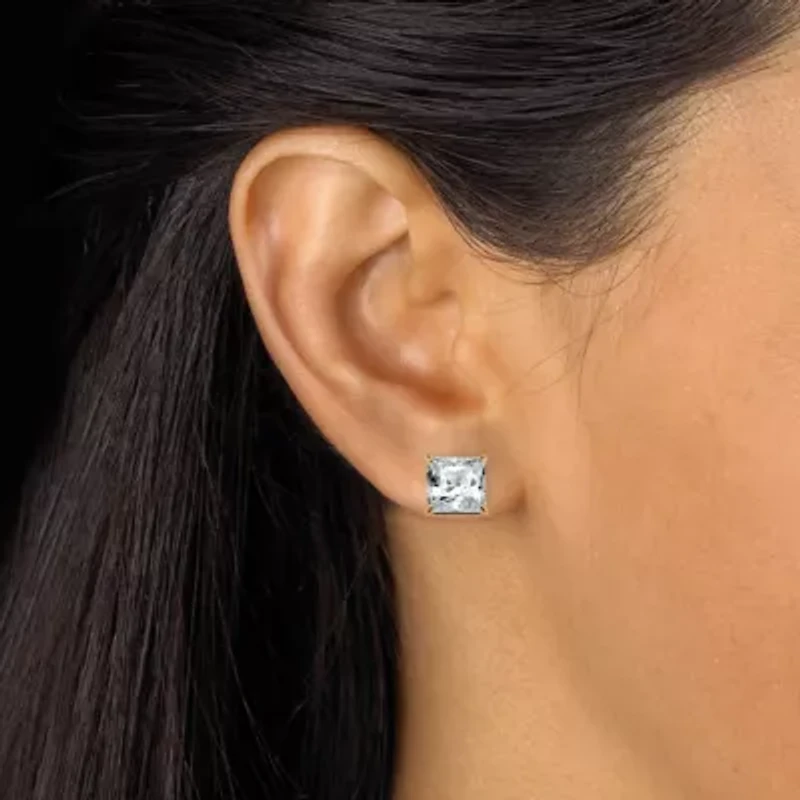 3.24 Cttw. Princess-Cut Cubic Zirconia 18k Gold-Plated Stud Earrings