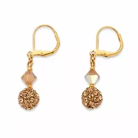 Champagne Crystal Goldtone Beaded Lever Back Drop Earrings 1 1/3"