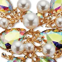 Goldtone A Borealis Crystal & Simulated Pearl Earring & Necklace Set 18"-20.5"