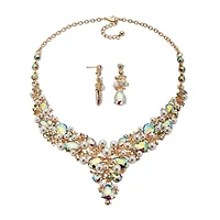 Goldtone A Borealis Crystal & Simulated Pearl Earring & Necklace Set 18"-20.5"