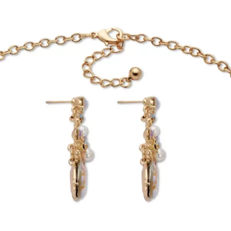 Goldtone A Borealis Crystal & Simulated Pearl Earring & Necklace Set 18"-20.5"