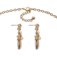 Goldtone A Borealis Crystal & Simulated Pearl Earring & Necklace Set 18"-20.5"