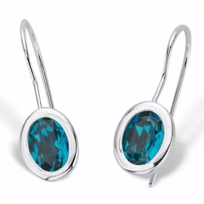 Oval-Cut Bezel-Set Crystal Silvertone Earrings 3/4"