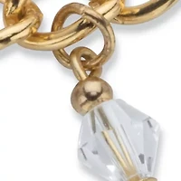 Genuine Cultured Freshwater Pearl and Crystal Goldtone Charm Bracelet 7.5"