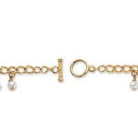 Genuine Cultured Freshwater Pearl and Crystal Goldtone Charm Bracelet 7.5"