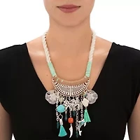 Crystal Silvertone Beach Themed Corded Fringe Necklace 19"-20.5"
