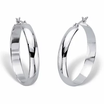 Polished Silvertone Hoop Earrings 1 3/16"
