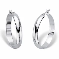 Polished Silvertone Hoop Earrings 1 3/16"