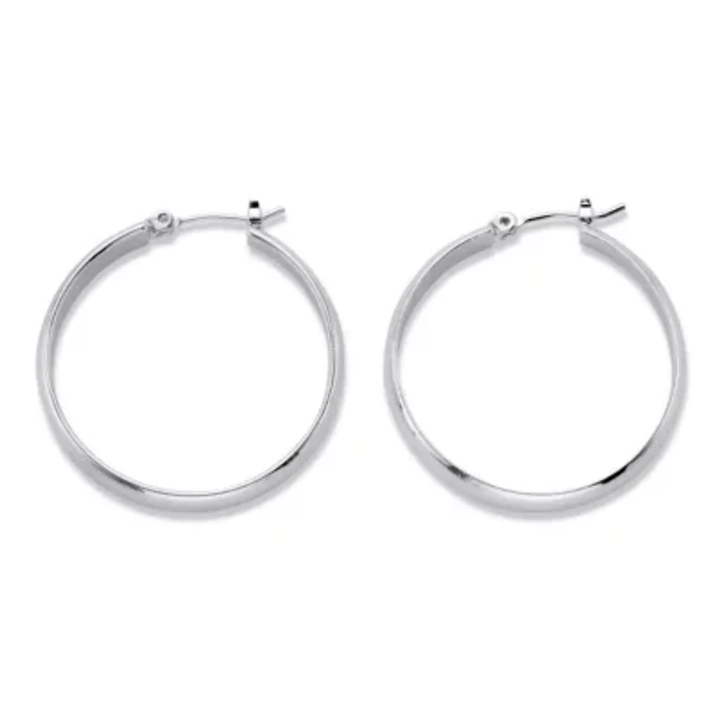 Polished Silvertone Hoop Earrings 1 3/16"