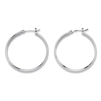 Polished Silvertone Hoop Earrings 1 3/16"