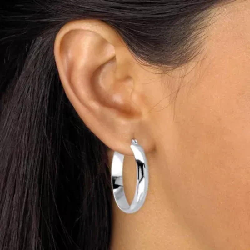 Polished Silvertone Hoop Earrings 1 3/16"