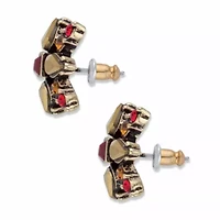 Red and Brown Multi-Cut Crystal Antiqued Goldtone Starburst Button Earrings