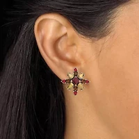 Red and Brown Multi-Cut Crystal Antiqued Goldtone Starburst Button Earrings
