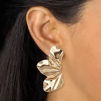 Goldtone Sculptural Floral Drop Earrings, 50x26mm