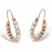Bezel-Set Crystal and Simulated Pearl Goldtone Hoop Earrings 1 1/8"
