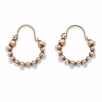 Bezel-Set Crystal and Simulated Pearl Goldtone Hoop Earrings 1 1/8"