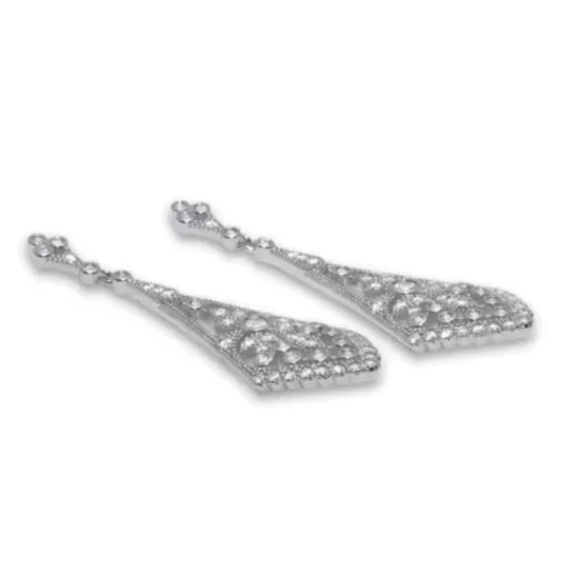 Round Crystal Silvertone Antiqued Drop Earrings, 50x15mm