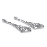 Round Crystal Silvertone Antiqued Drop Earrings, 50x15mm