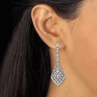 Round Crystal Silvertone Antiqued Drop Earrings, 50x15mm