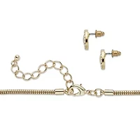 Crystal Goldtone Halo Disc Button Earring and Bib Necklace Set 20"-22.5"