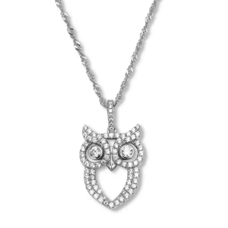 .70 TCW Round Cubic Zirconia Silvertone Owl Pendant Necklace 18-inch