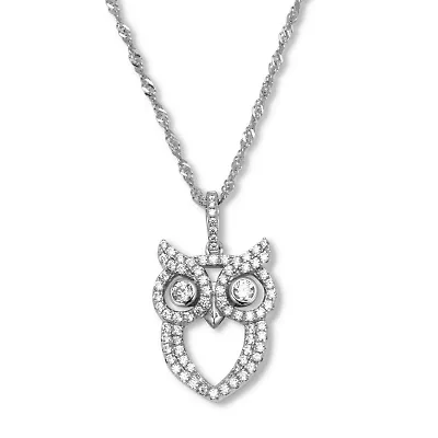 .70 TCW Round Cubic Zirconia Silvertone Owl Pendant Necklace 18-inch