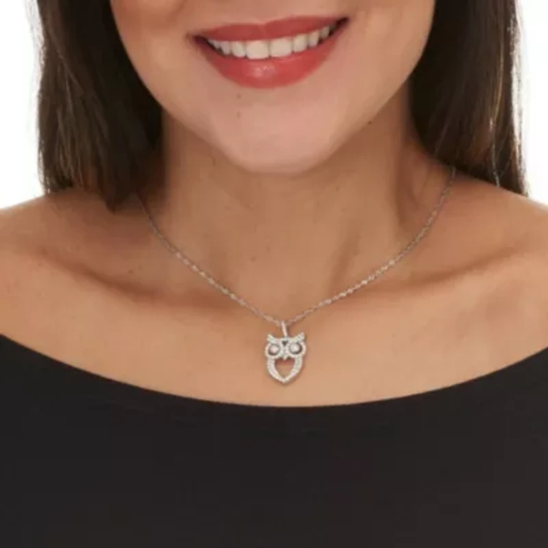 .70 TCW Round Cubic Zirconia Silvertone Owl Pendant Necklace 18-inch