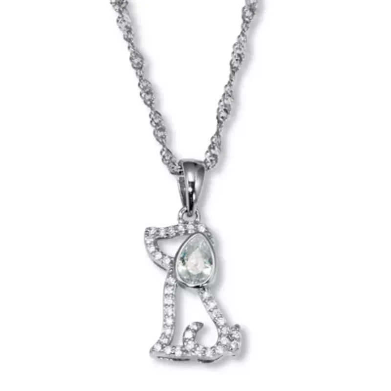 .56 TCW Pear Cut CZ Silvertone Dog Pendant Necklace 18 to 20-inch