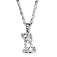 .56 TCW Pear Cut CZ Silvertone Dog Pendant Necklace 18 to 20-inch