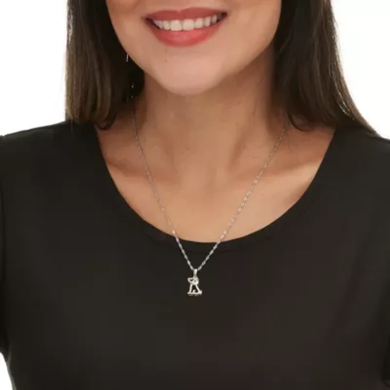 .56 TCW Pear Cut CZ Silvertone Dog Pendant Necklace 18 to 20-inch