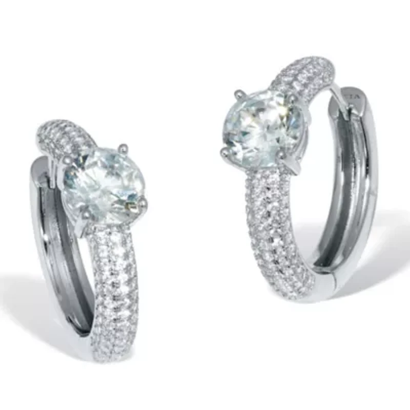 3.70 TCW Round Cubic Zirconia Silvertone Huggie Earrings