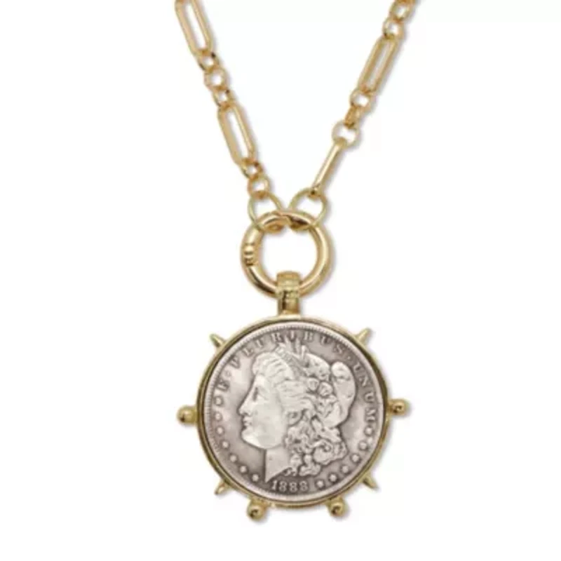Morgan Silver Dollar Goldtone Coin Replica Necklace 24 inches
