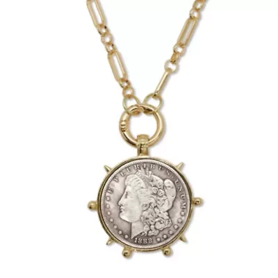 Morgan Silver Dollar Goldtone Coin Replica Necklace 24 inches