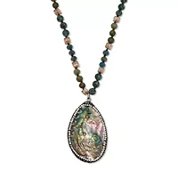 Genuine Jasper and Mother of Pearl Silvertone Drop Necklace 34-inch