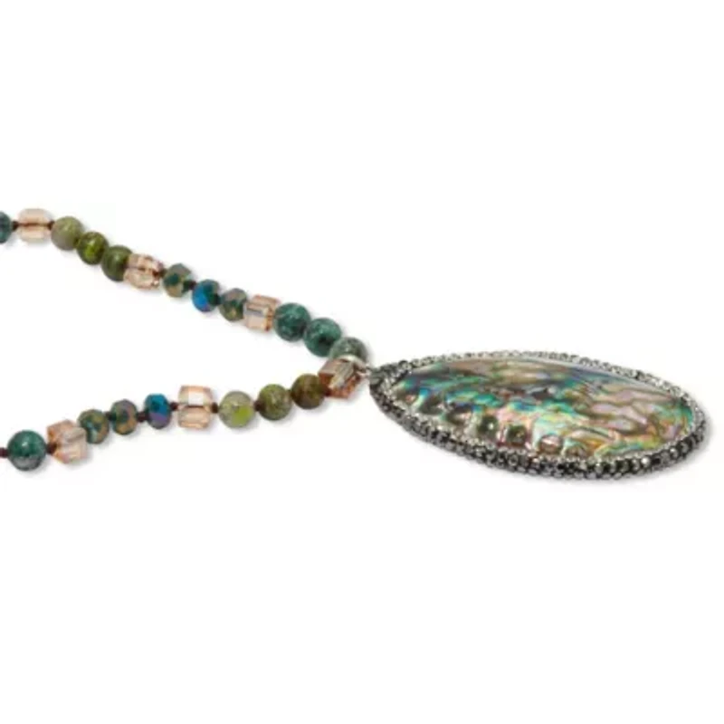 Genuine Jasper and Mother of Pearl Silvertone Drop Necklace 34-inch