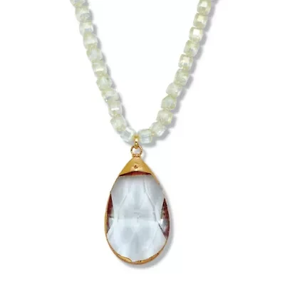 Crystal Pendant Beaded Goldtone Drop Necklace 32-inch