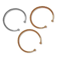 Braided Goldtone and Silvertone Cuff Bracelets 6 inch, 3-Piece Set