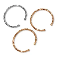 Textured Goldtone and Silvertone Cuff Bracelets 6 inch, 3-Piece Set