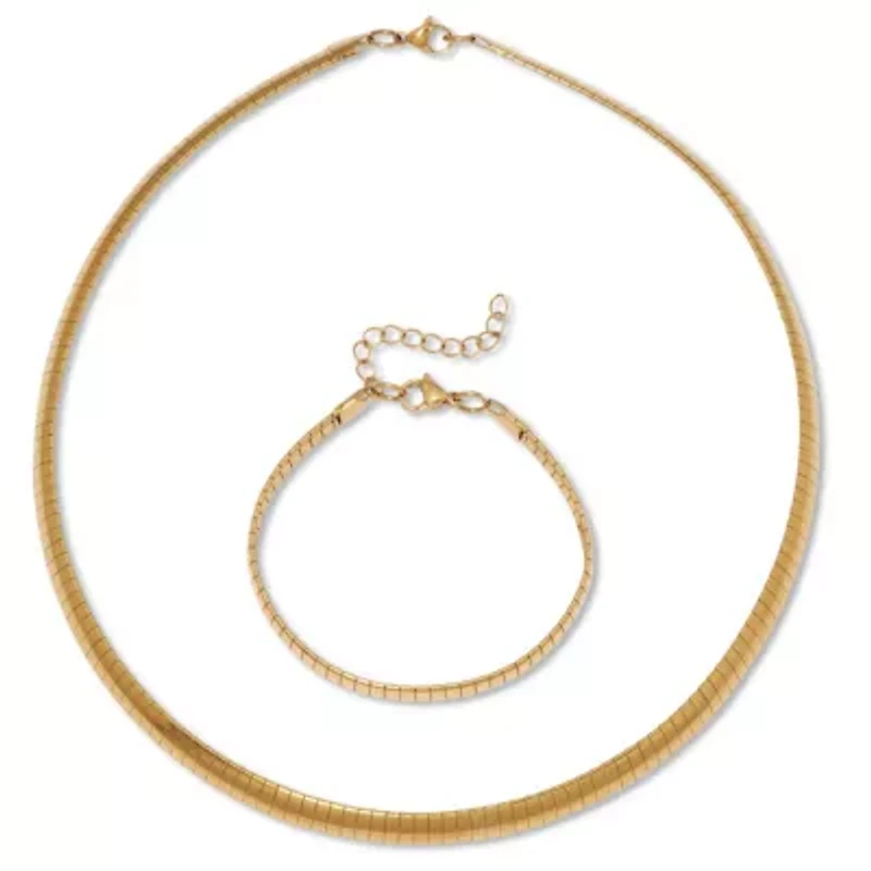 Omega Yellow Gold Ion-Plated Stainless Steel Chain Necklace Set 18 inch