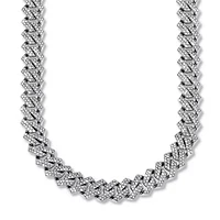 Round Crystal Silvertone Link Necklace 24-inch