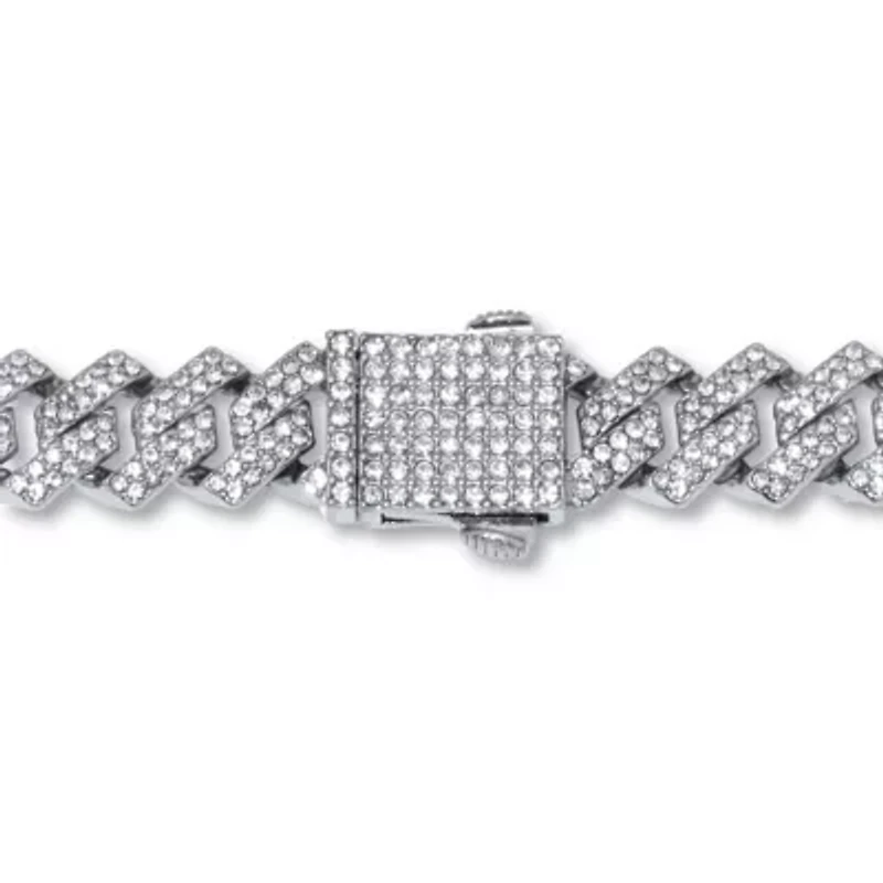 Round Crystal Silvertone Link Necklace 24-inch